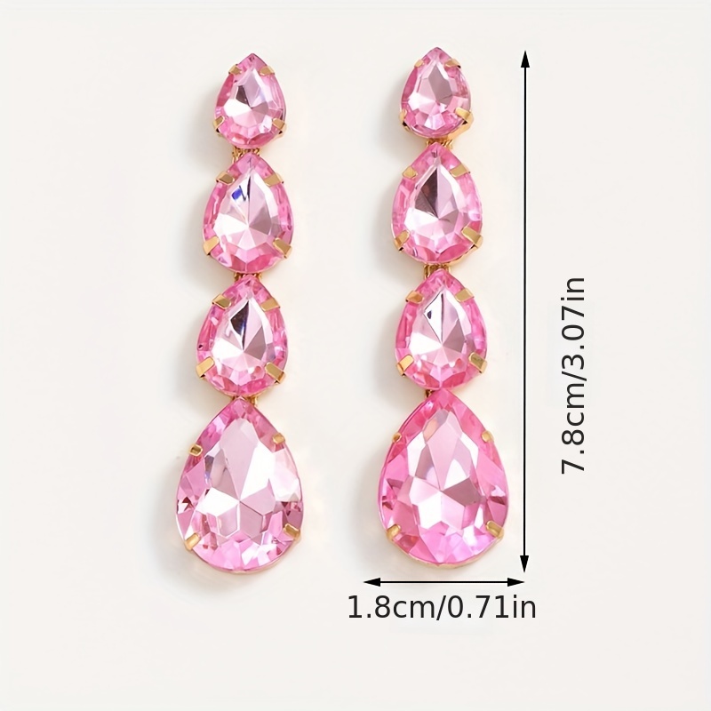 Geometric Water Drop Rhinestone Long Drop Dangle Earrings, Party Decor